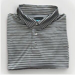 PGA Tour Black White Striped Golf Polo Shirt Men's Size Large Polyester Wicking